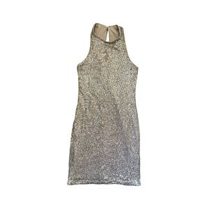 Hollister Champagne Gold Sequin Body Con Halter Dress Size XS